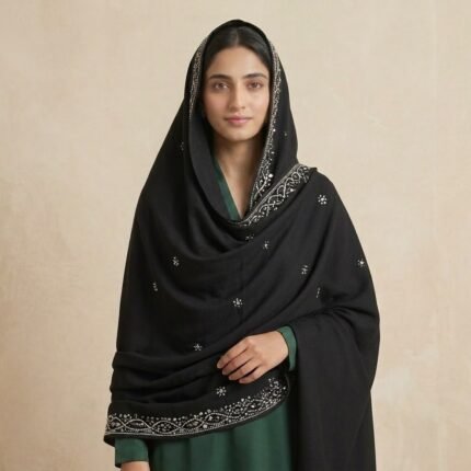 Luxury Black Stone Work Chadder - Elegant Embellished Modest Wrap