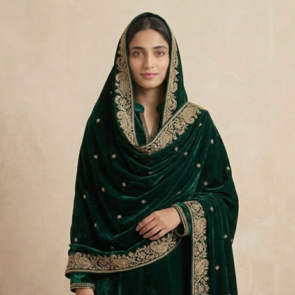 Royal Bottle Green Velvet Chadder - Premium Winter Modest Wrap